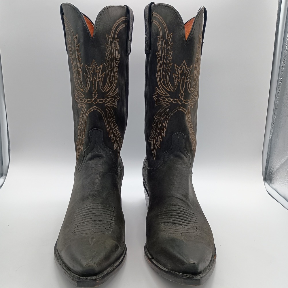Lucchese 1883 Mens Black Leather Mad Dog Cowboy Boots N1560 Size 11.5 Extra Wide - Picture 2 of 14
